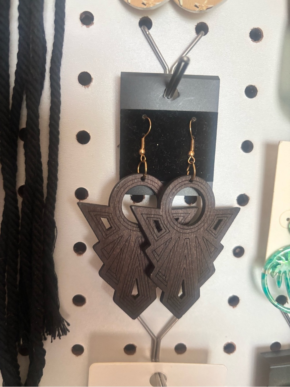 Geometric Black Wood Earrings - Unbranded